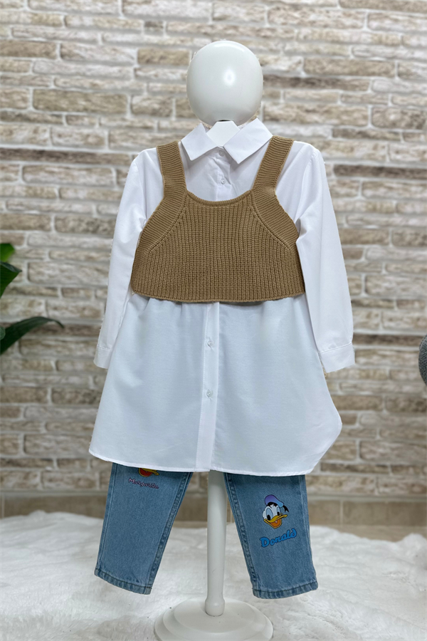 Triko Detaylı Tunik Gömlek Takım