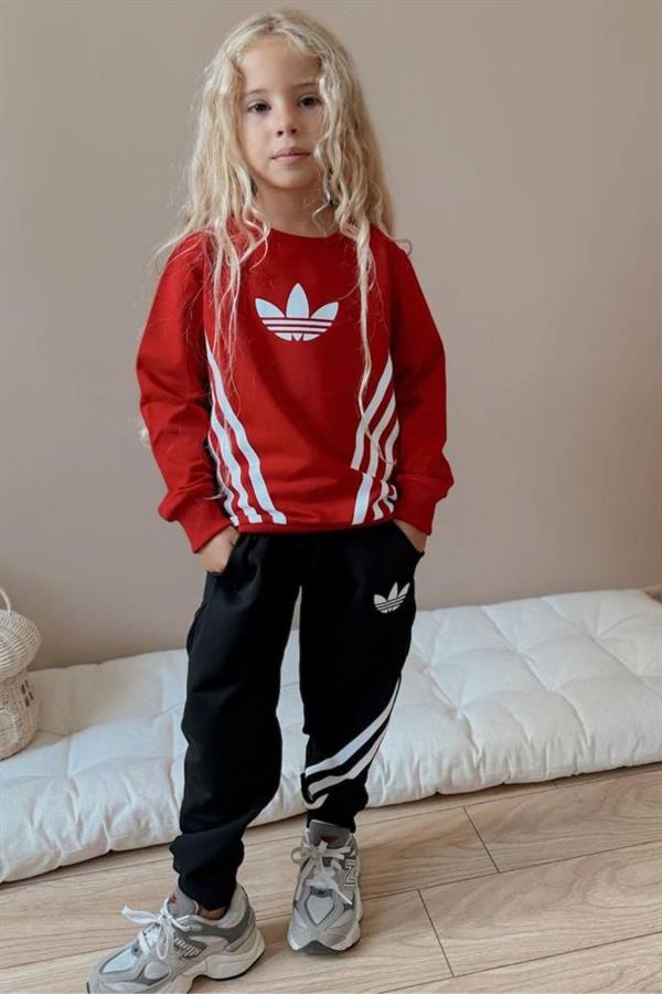 Unisex 2 İplik Adids Kırmızı Siyah Takım