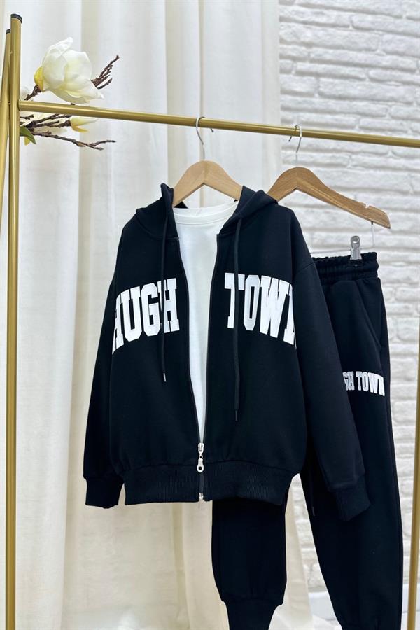 Unisex 2 İplik Fermuarlı Huga Siyah Takım