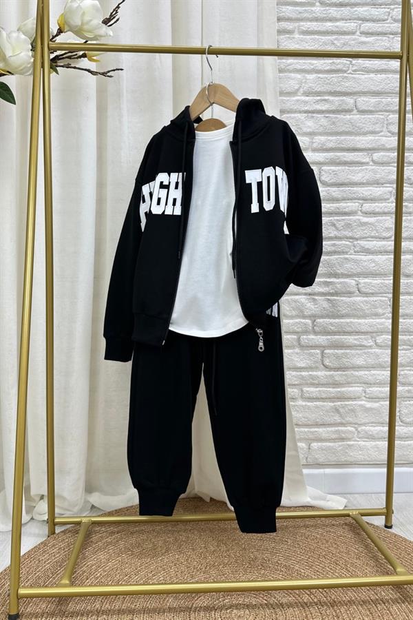 Unisex 2 İplik Fermuarlı Huga Siyah Takım