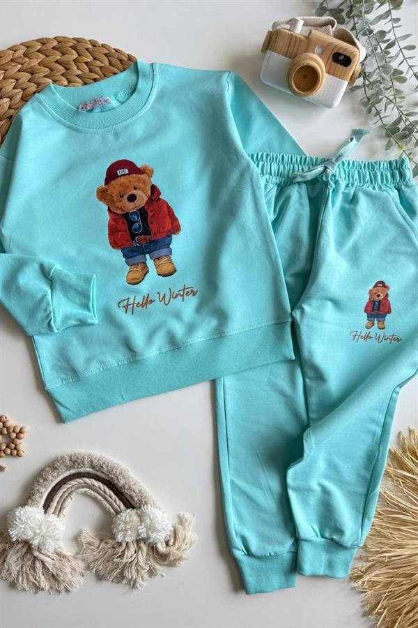 Unisex 2 İplik Hello Ayıcıklı Mint Takım