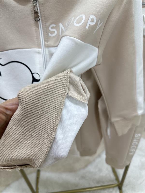 Unisex 2 İplik Snopy Krem Fermuarlı Takım