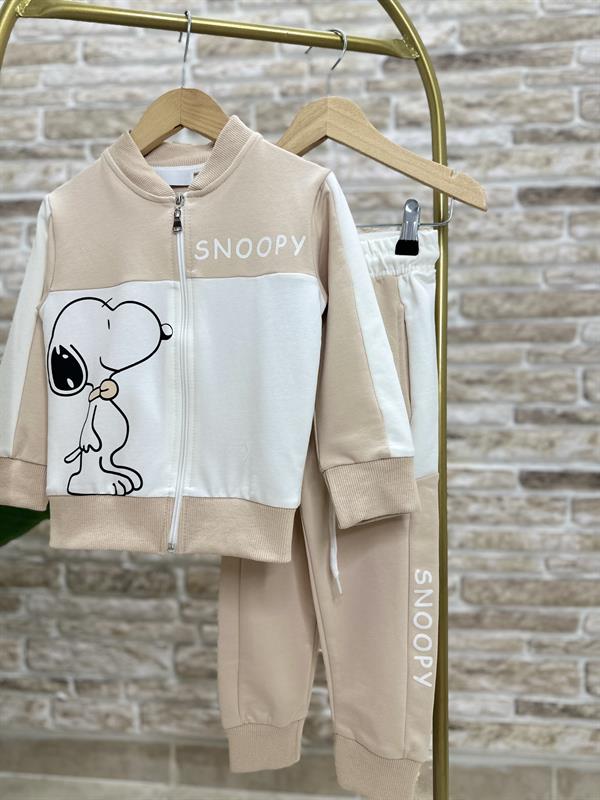 Unisex 2 İplik Snopy Krem Fermuarlı Takım