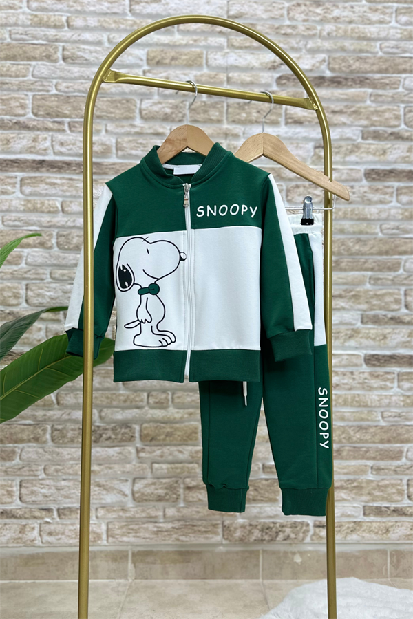 Unisex 2 İplik Snopy Yeşil Fermuarlı Takım