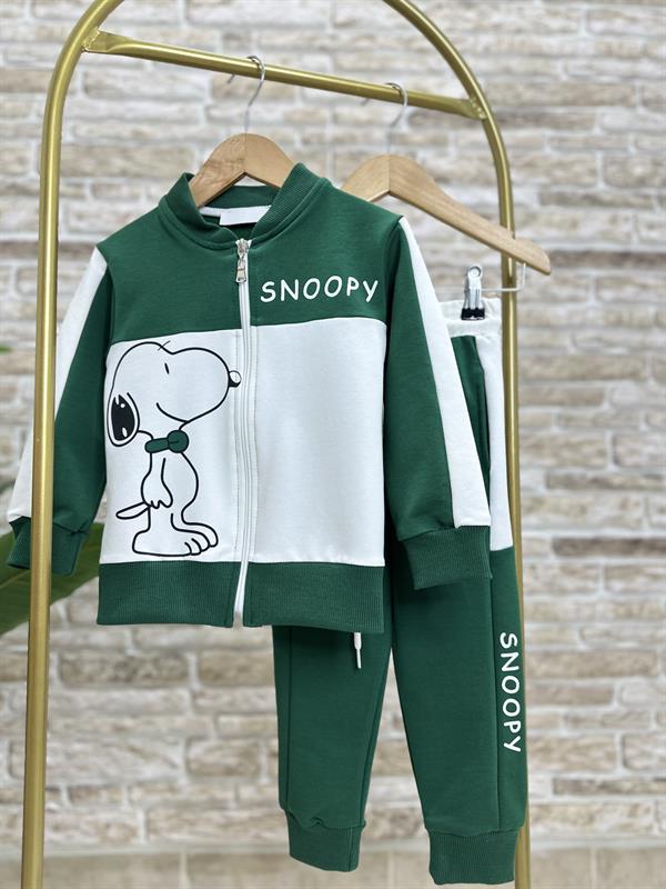 Unisex 2 İplik Snopy Yeşil Fermuarlı Takım