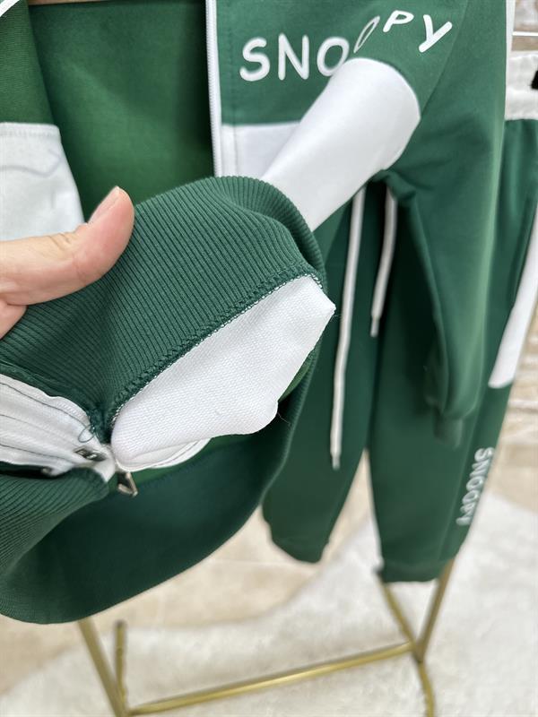 Unisex 2 İplik Snopy Yeşil Fermuarlı Takım