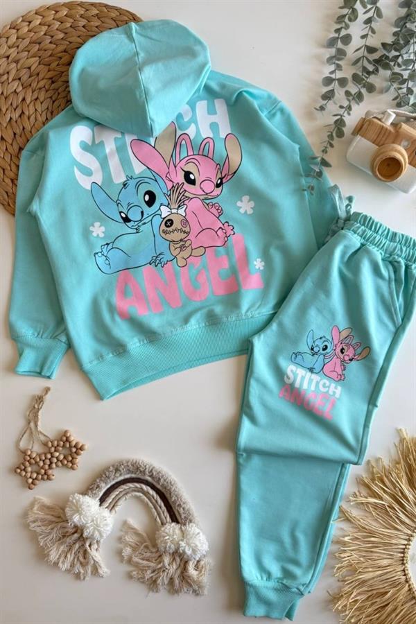 Unisex 2 İplik Stitch Kapüşonlu Mint Takım