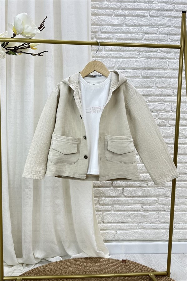 Unisex 2li Üst Tshirt Dahil Müslin Krem Takım