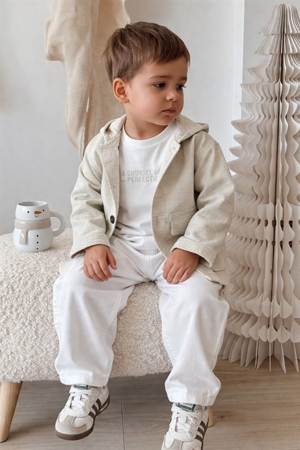 Unisex 2li Üst Tshirt Dahil Müslin Krem Takım
