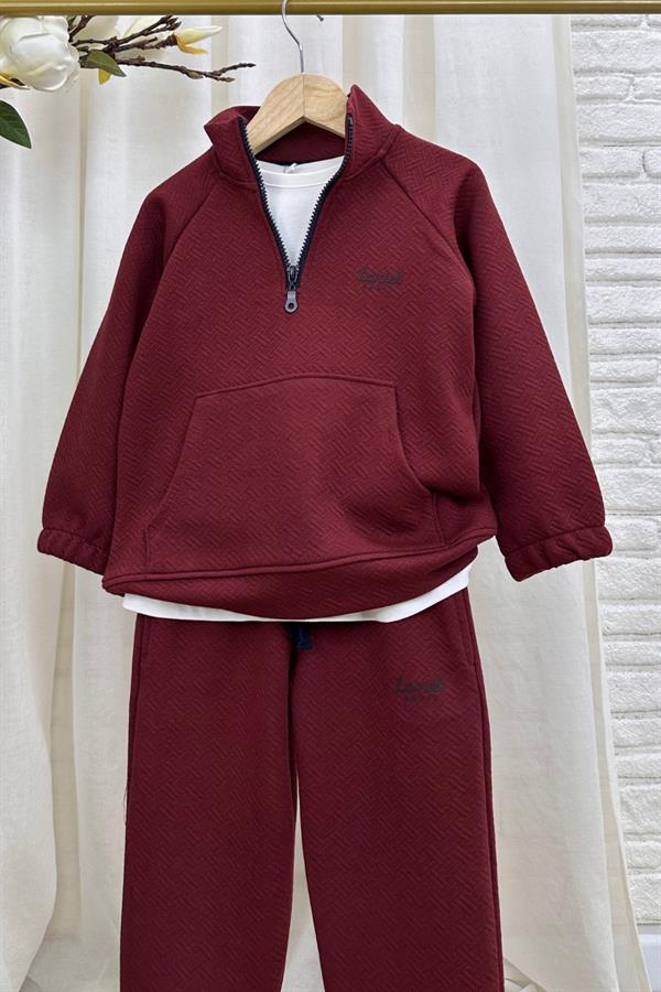 Unisex 3 İplik Balıkçı Dik Yaka Bordo Takım