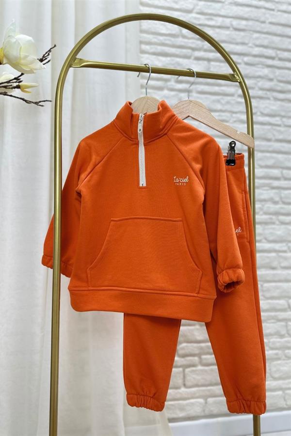 Unisex 3 İplik Balıkçı Dik Yaka Oranj Takım