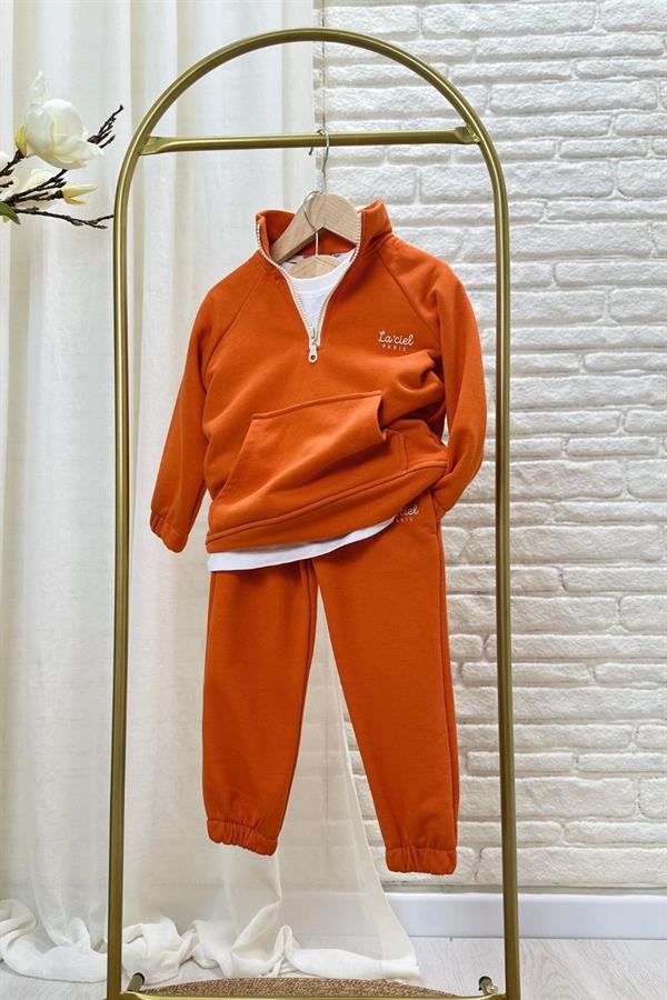 Unisex 3 İplik Balıkçı Dik Yaka Oranj Takım