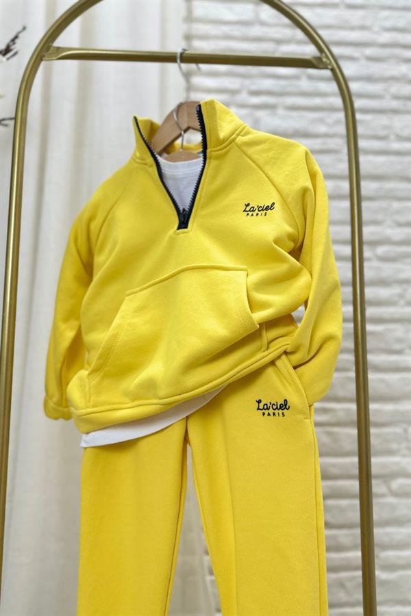 Unisex 3 İplik Balıkçı Dik Yaka Sarı Takım