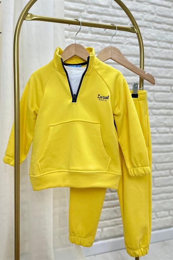 Unisex 3 İplik Balıkçı Dik Yaka Sarı Takım