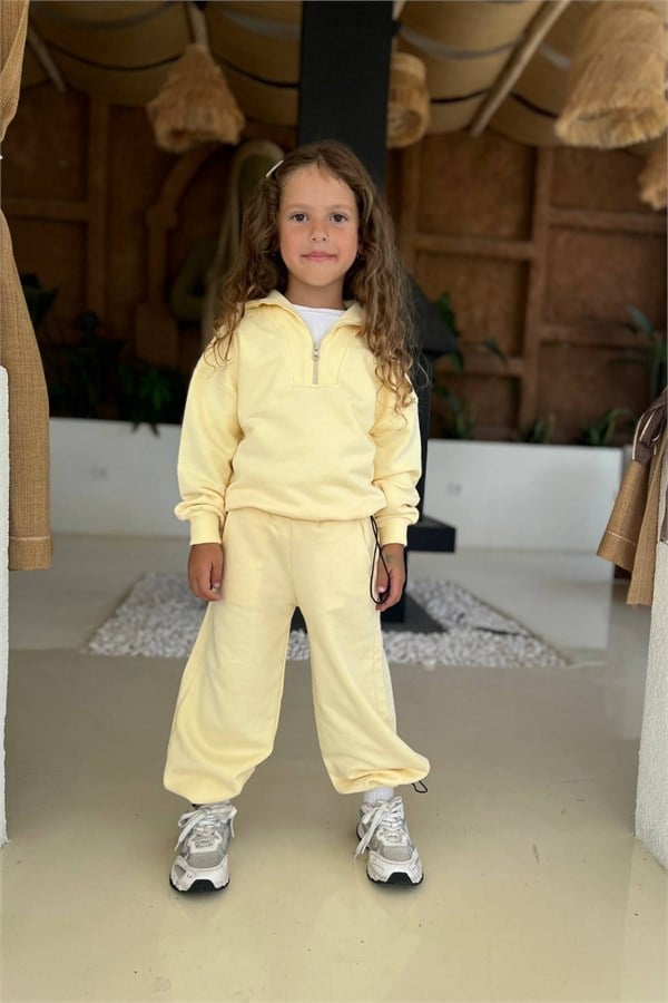 Unisex 3 İplik Balıkçı Yaka Fermuarlı Sarı Takım