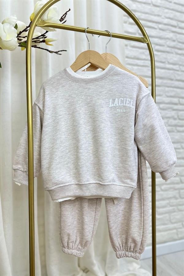 Unisex 3 İplik Bisiklet Yaka Laciel Bej Takım