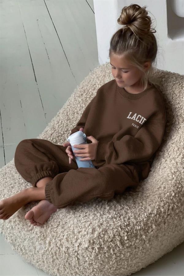 Unisex 3 İplik Bisiklet Yaka Laciel Kahve Takım