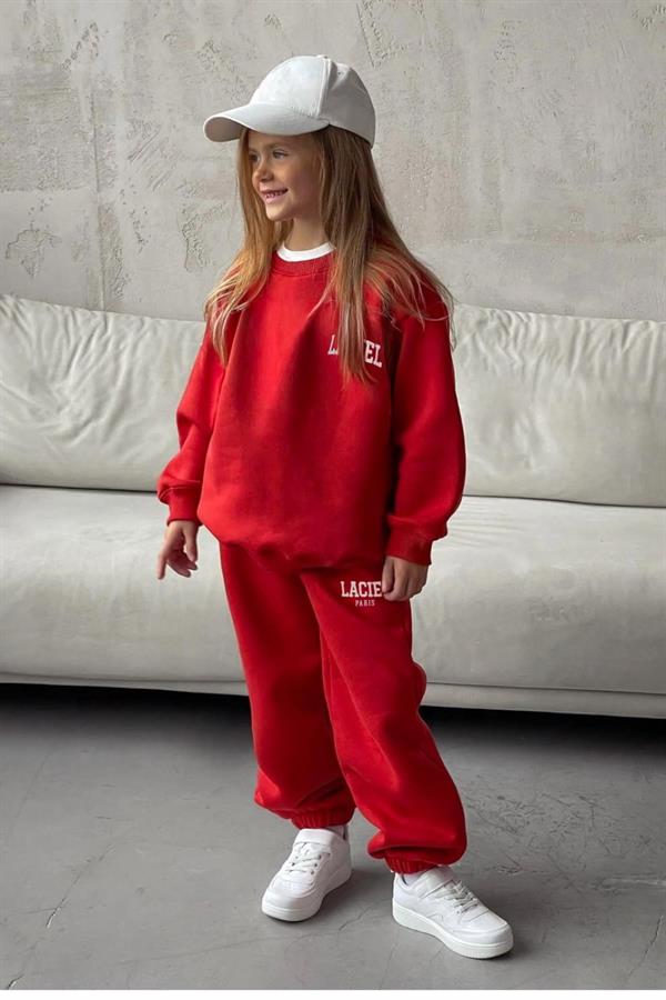 Unisex 3 İplik Bisiklet Yaka Laciel Kırmızı Takım