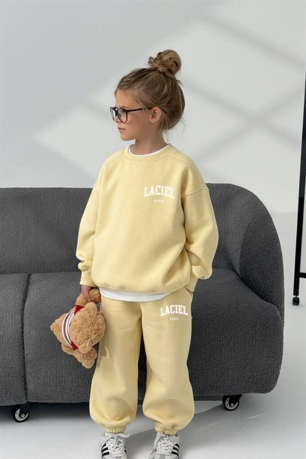 Unisex 3 İplik Bisiklet Yaka Laciel Sarı Takım