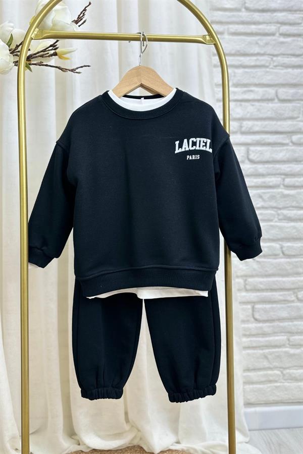 Unisex 3 İplik Bisiklet Yaka Laciel Siyah Takım