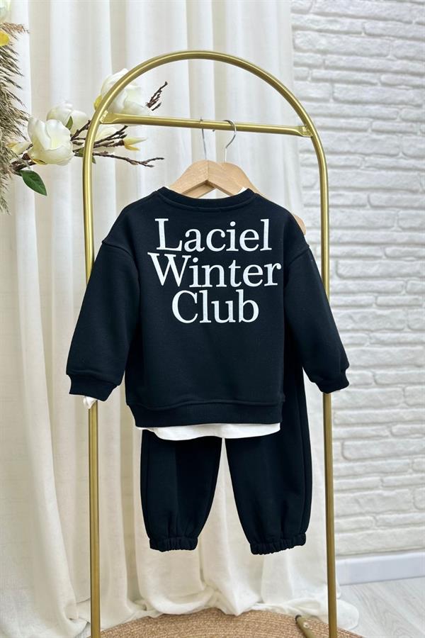 Unisex 3 İplik Bisiklet Yaka Laciel Siyah Takım