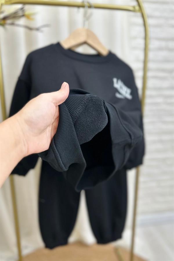 Unisex 3 İplik Bisiklet Yaka Laciel Siyah Takım