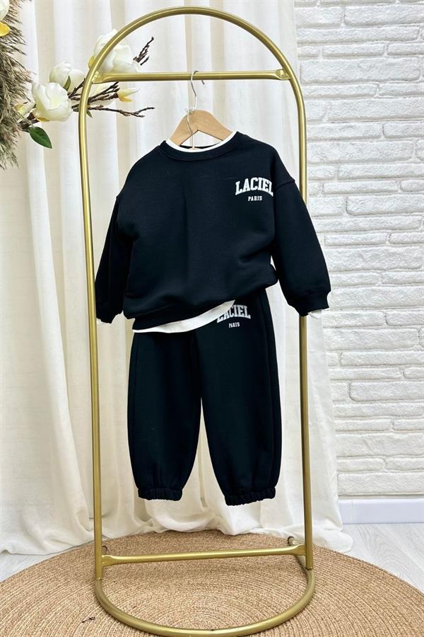 Unisex 3 İplik Bisiklet Yaka Laciel Siyah Takım