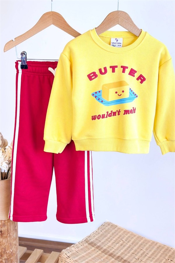Unisex 3 İplik Butter  Kırmızı Sarı Takım