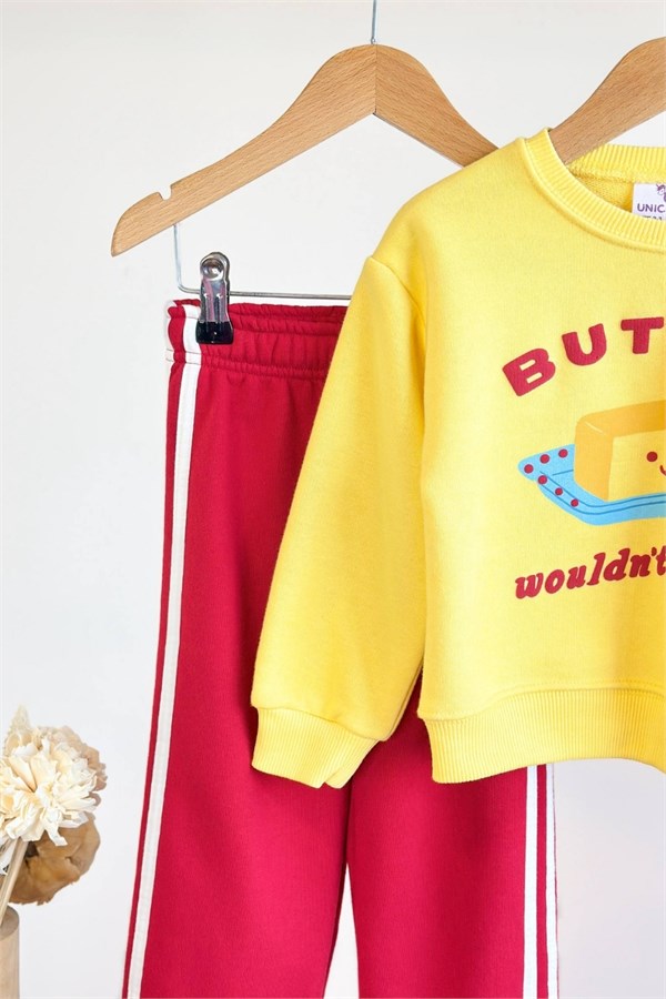 Unisex 3 İplik Butter  Kırmızı Sarı Takım