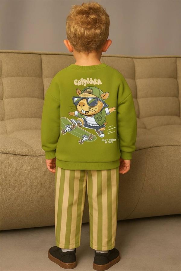 Unisex 3 İplik Capybara Yeşil Takım