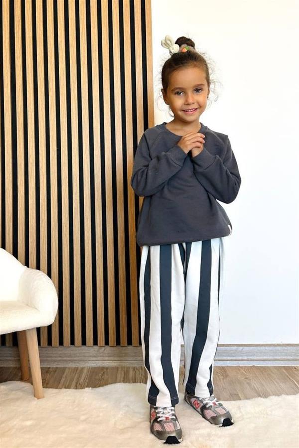 Unisex 3 İplik Çizgili Antrasit Takım