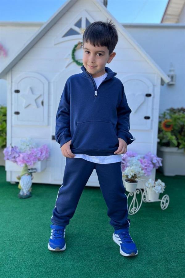 Unisex 3 İplik Dik Yaka Fermuarlı Lacivert Takım