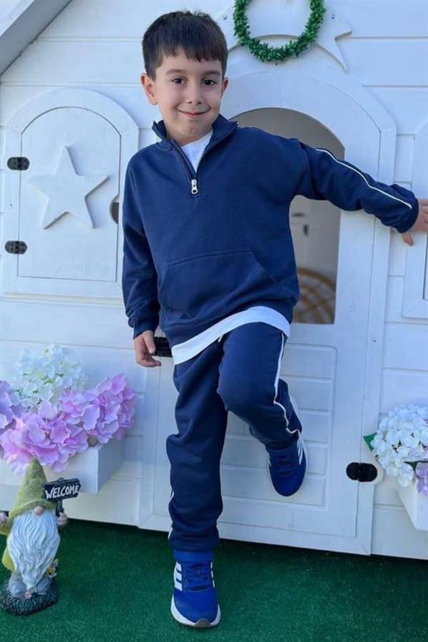 Unisex 3 İplik Dik Yaka Fermuarlı Lacivert Takım