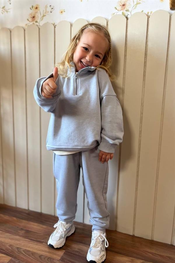 Unisex 3 İplik Dik Yaka Gri Takım