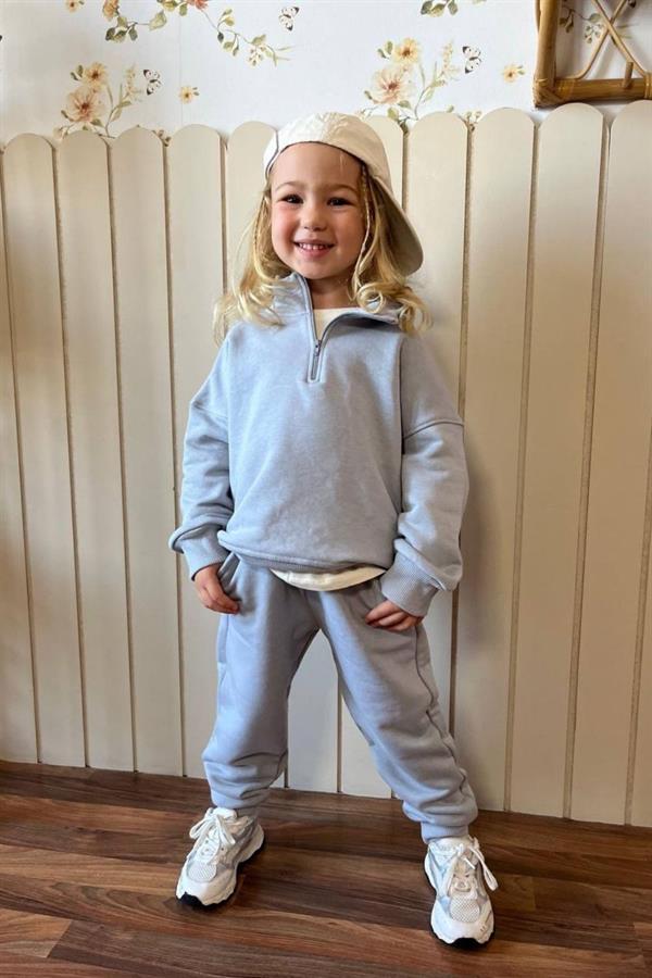 Unisex 3 İplik Dik Yaka Gri Takım