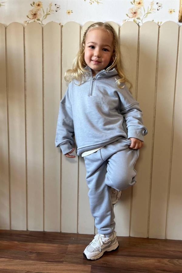 Unisex 3 İplik Dik Yaka Gri Takım