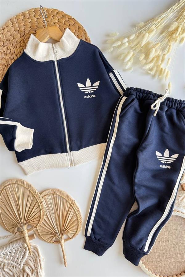 Unisex 3 İplik Fermuarlı Adids Laci Ekru Takım