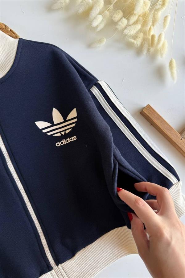 Unisex 3 İplik Fermuarlı Adids Laci Ekru Takım