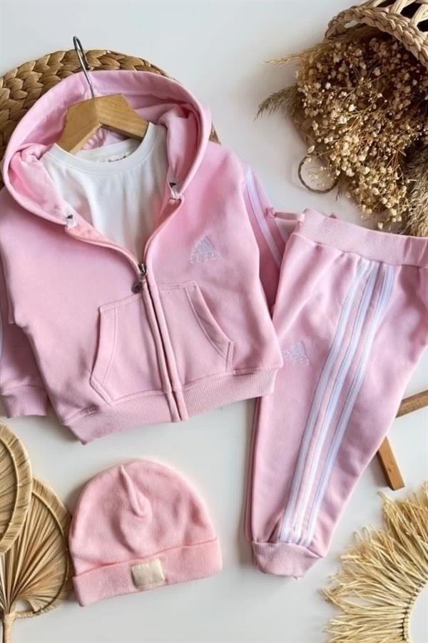 Unisex 3 İplik Fermuarlı Adids Pembe Takım