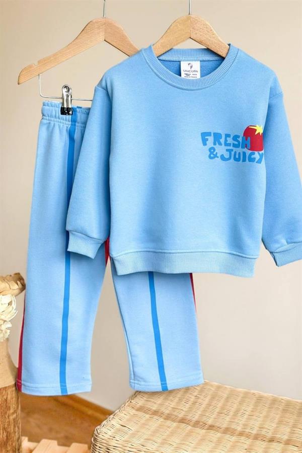 Unisex 3 İplik Fresh Mavi Çizgili Takım