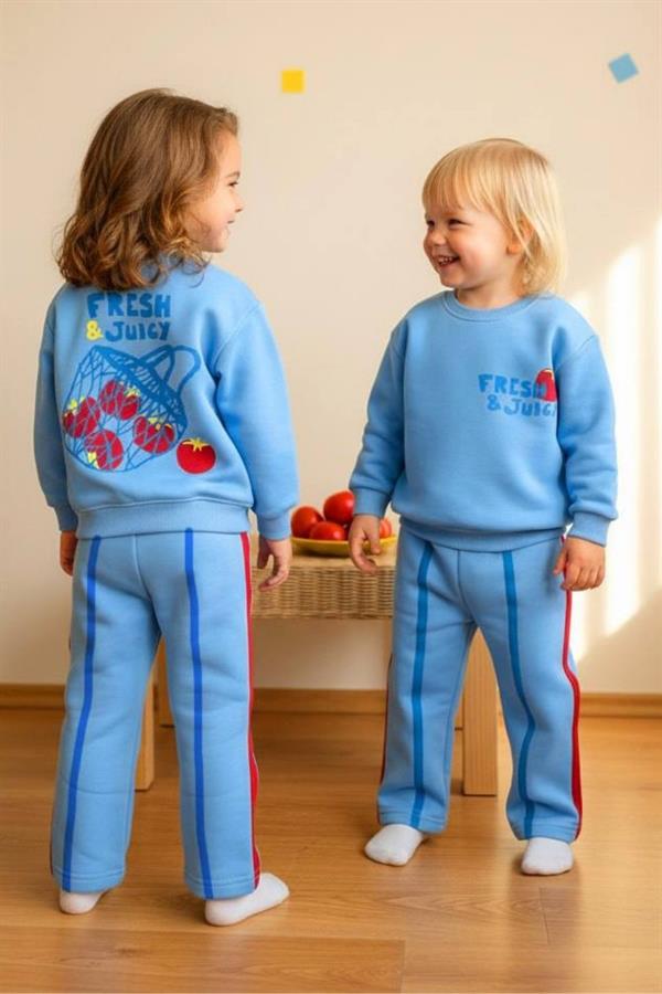 Unisex 3 İplik Fresh Mavi Çizgili Takım