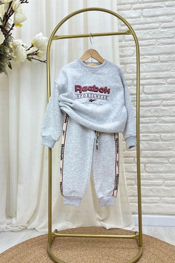 Unisex 3 İplik İnce Şardonlu Reebook Gri Takım