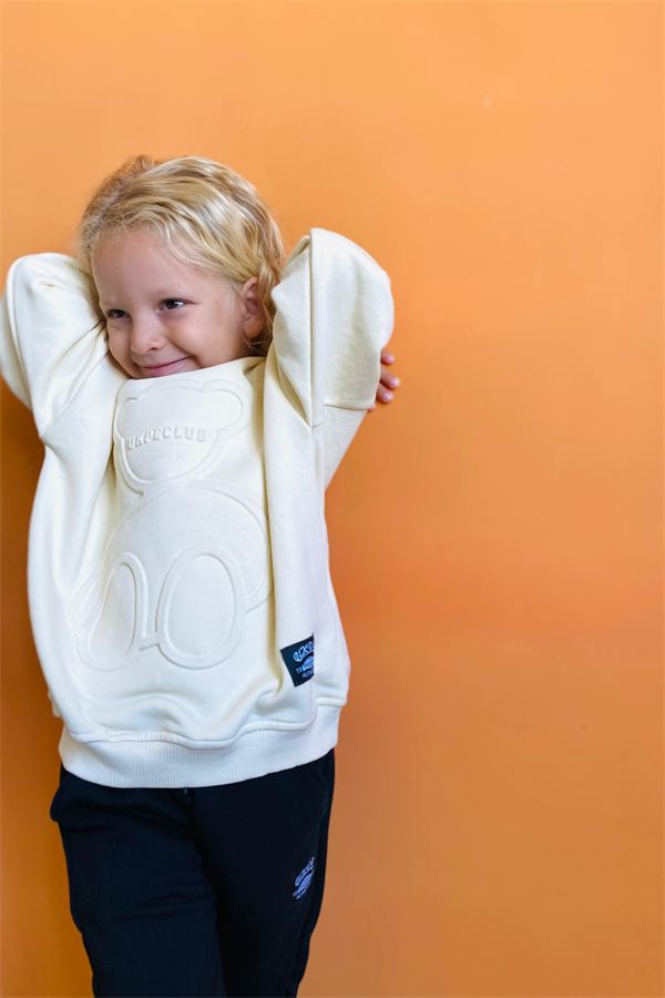 Unisex 3 İplik  Kapartma Baskı Ayıcıklı Ekru Takım