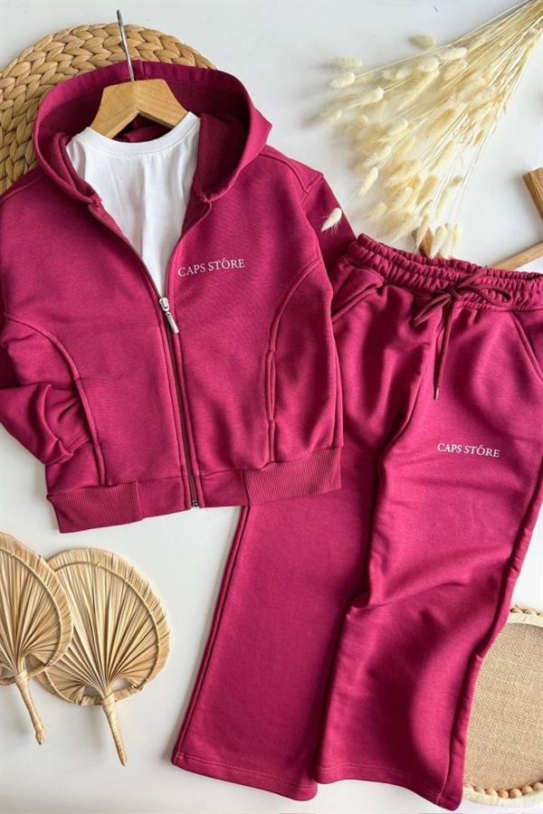 Unisex 3 İplik Kapüşonlu Fermuarlı Bordo İkili Takım