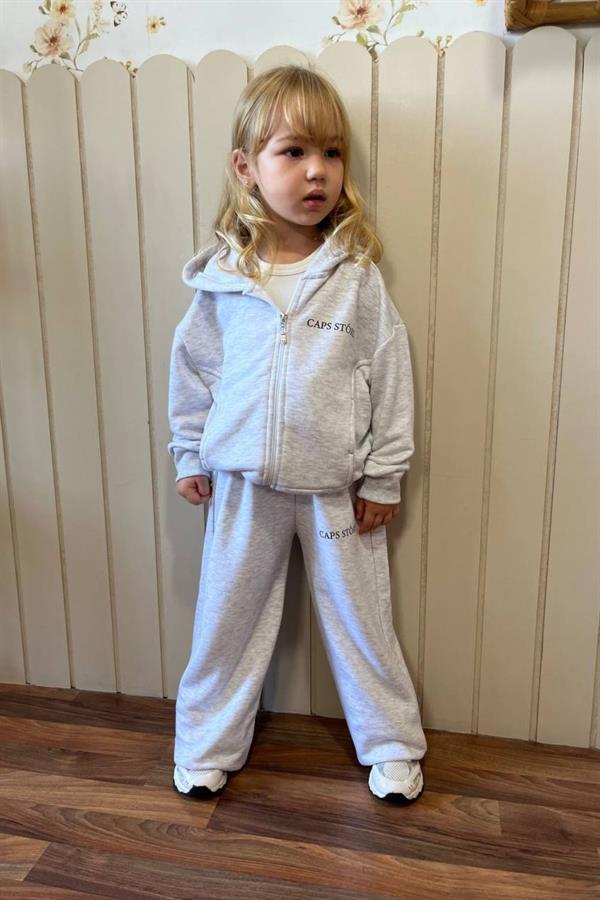 Unisex 3 İplik Kapüşonlu Fermuarlı Gri İkili Takım