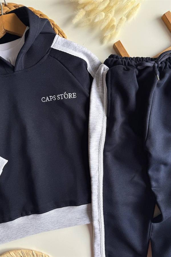 Unisex 3 İplik Kapüşonlu Laci Caps Takım