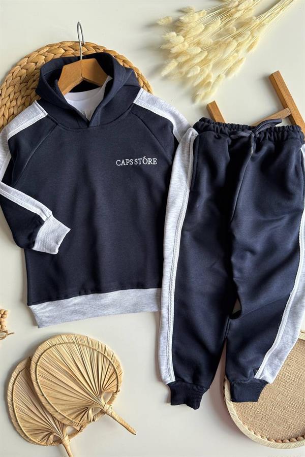 Unisex 3 İplik Kapüşonlu Laci Caps Takım