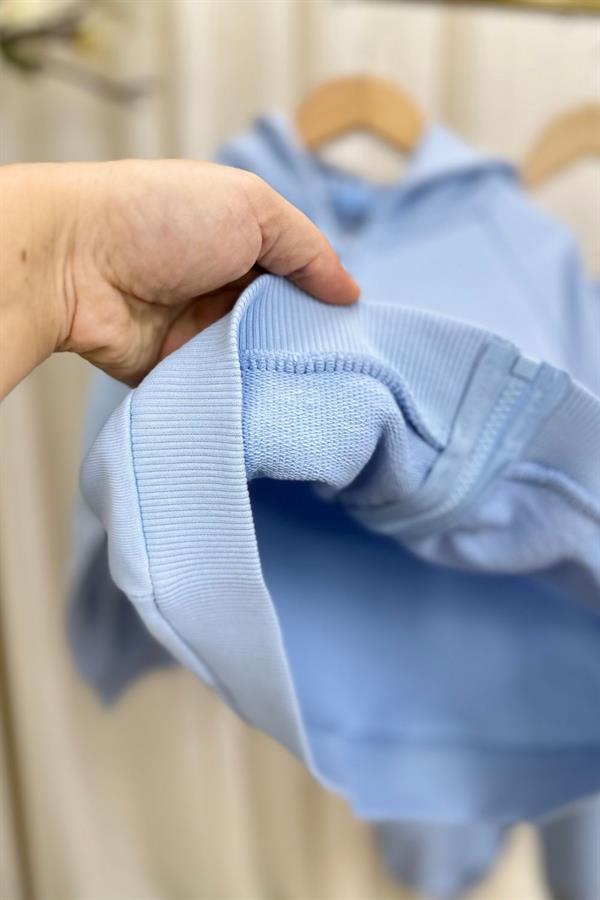 Unisex 3 İplik Kapüşonlu Laciel Fermuarlı Mavi Takım