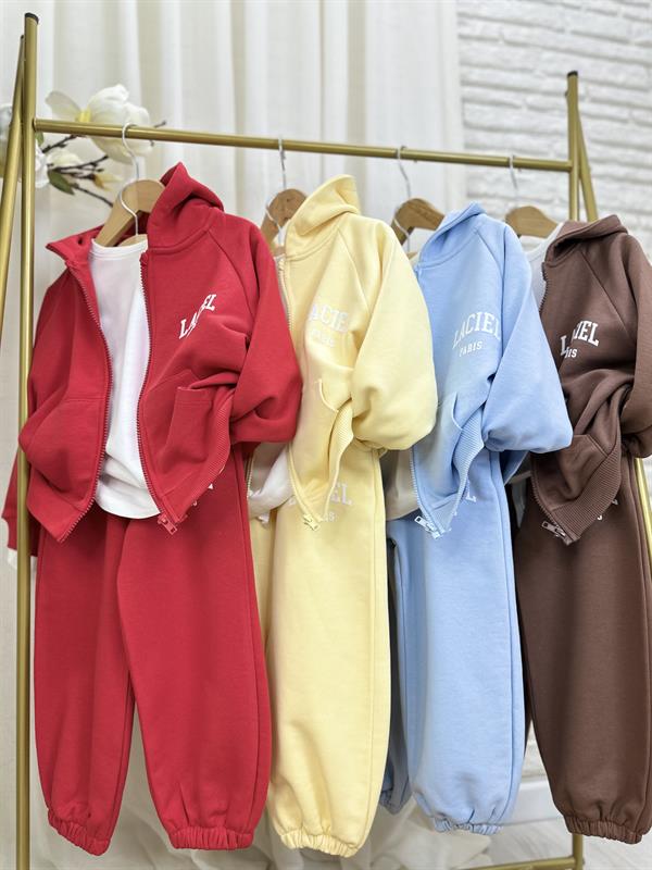 Unisex 3 İplik Kapüşonlu Laciel Fermuarlı Kırmızı Takım