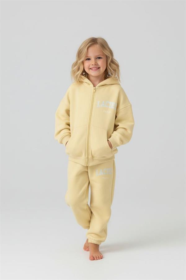 Unisex 3 İplik Kapüşonlu Laciel Fermuarlı Sarı  Takım